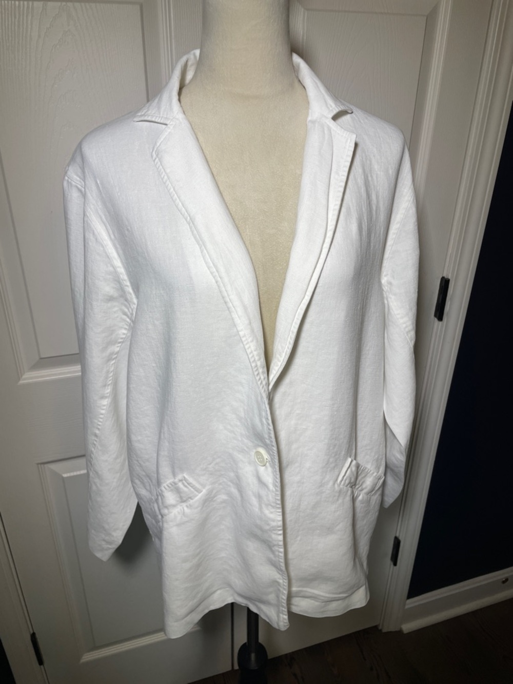 Vintage Stewart’s White Linen Blazer Jacket Classic Single-Button Size 10